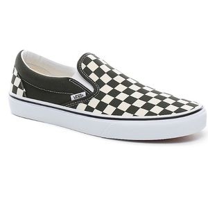 unisex vans classic slip on checkerboard forest